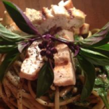 Thai Basil Soba with Grilled Tofu and Fresh Baby Spinach